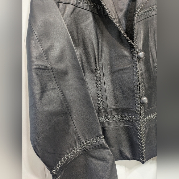 Barebac Leather Jacket in Black Large Whipstitch Bell Sleeve‎ Hippie Moto Boho - Picture 3 of 7